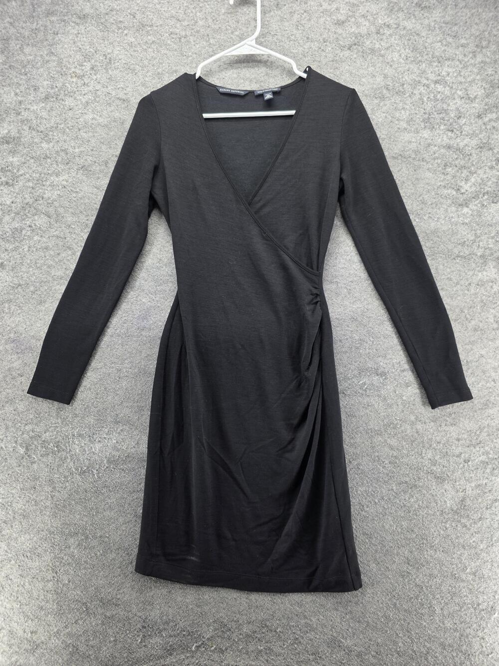 Banana Republic Dress Womens Petite XS Black Wrap Sweater V-Neck Ruched